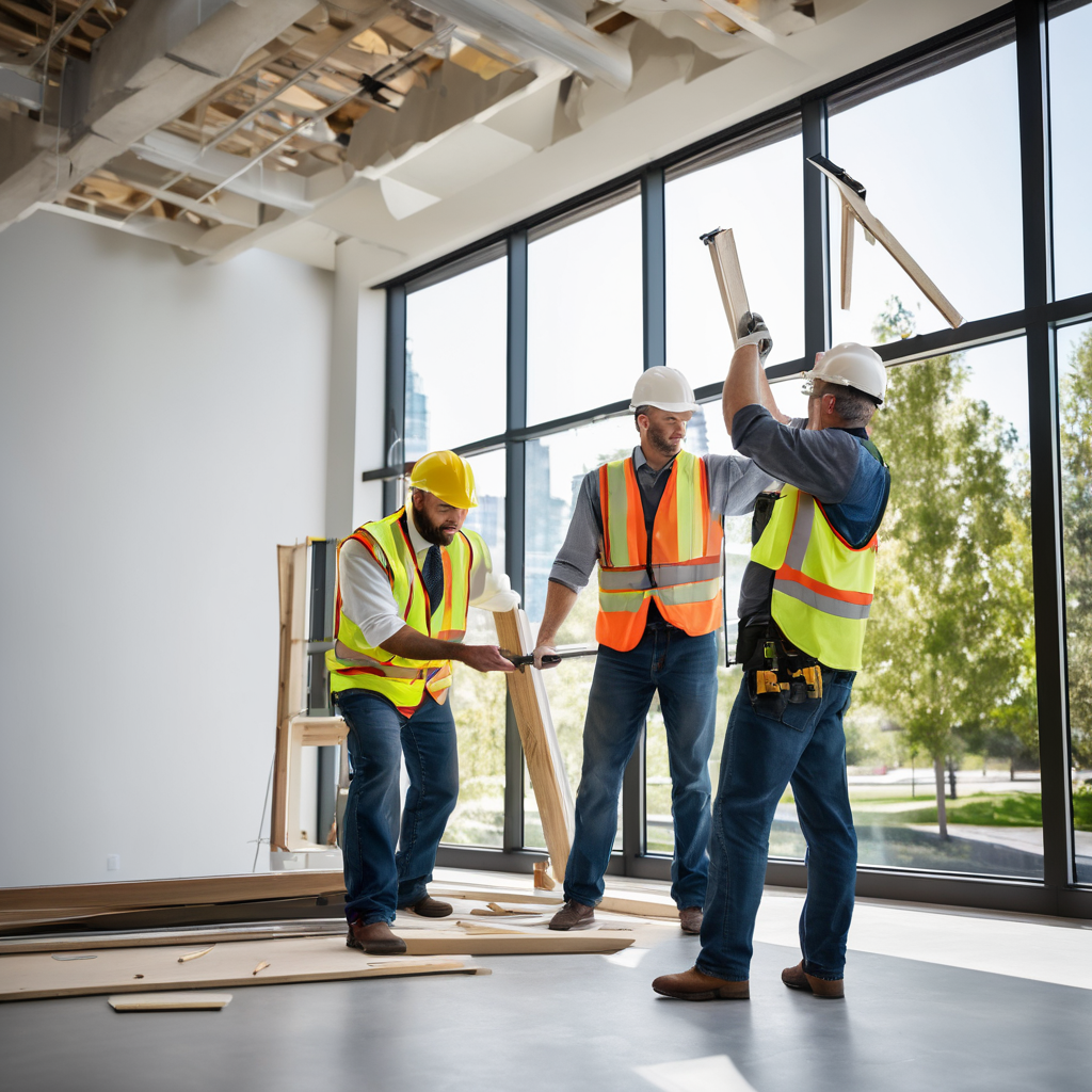 Quality window replacement professional team at work with window installation technicians